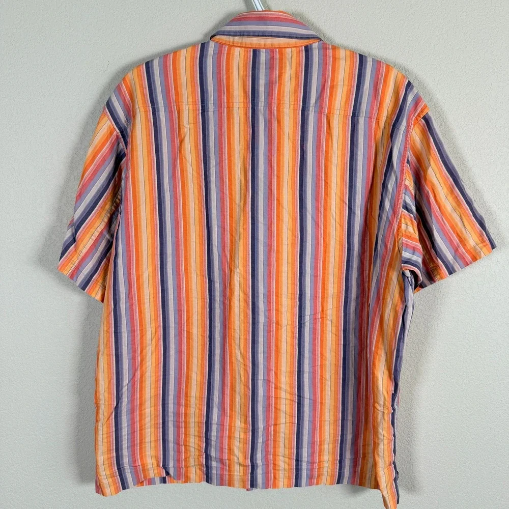Banana Republic Button Up Shirt Mens‎ M Orange Purple Striped Embroidered SS